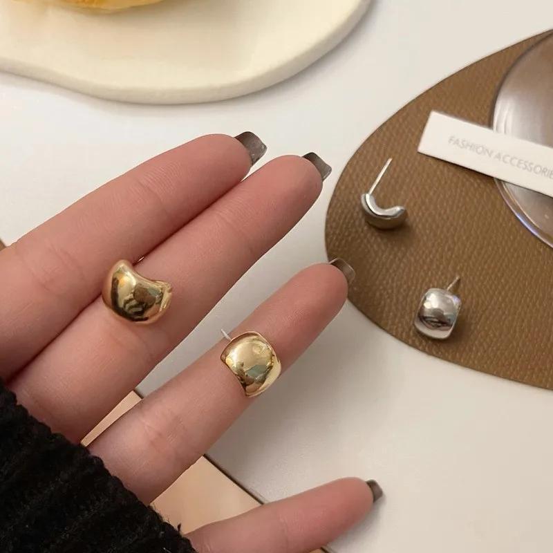 Metal Geometry Bean Gold Silver Small Arc Stud Earring for Women Female Sweet Jewelry Wedding Christmas Gift