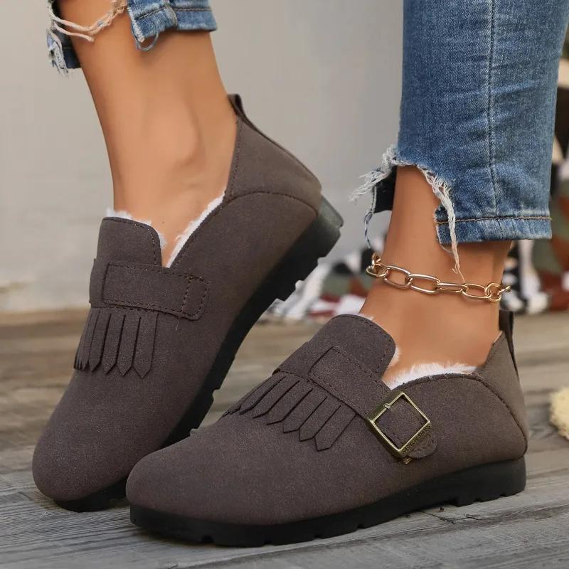 Fashion Women Flats Fringe Loafers Short Plush Warm Shoes Winter Brand New Sneakers 2025 Trend Casual Sport Snow Boots Mujer Zapatos