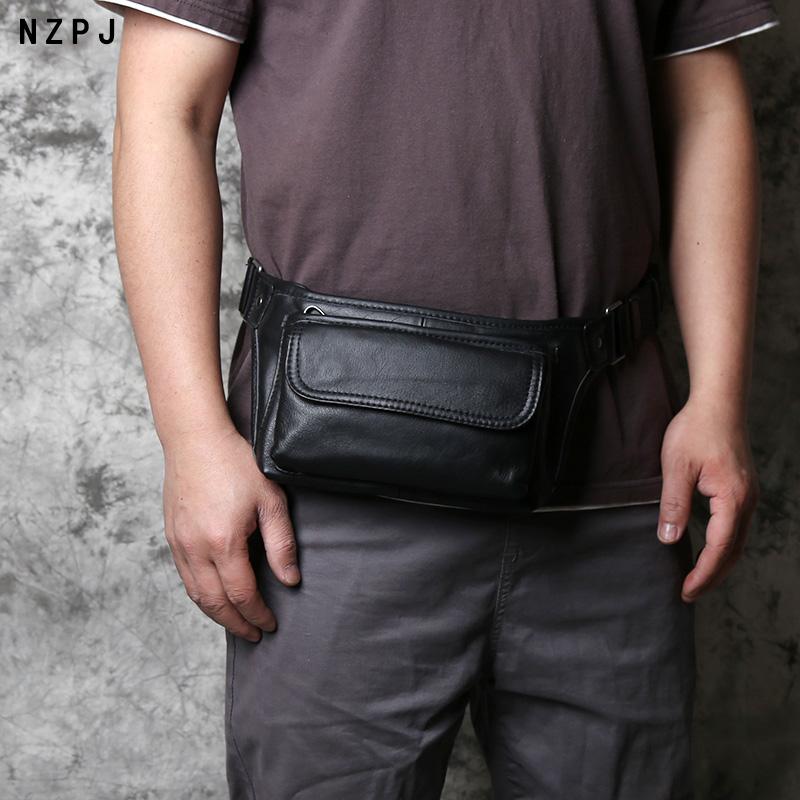 NZPJ Herren Echtleder Bauchtasche Erste Schicht Leder Lässige Brusttasche Weiches Leder Ein-Schulter Crossbody Tasche Mann Gürteltasche