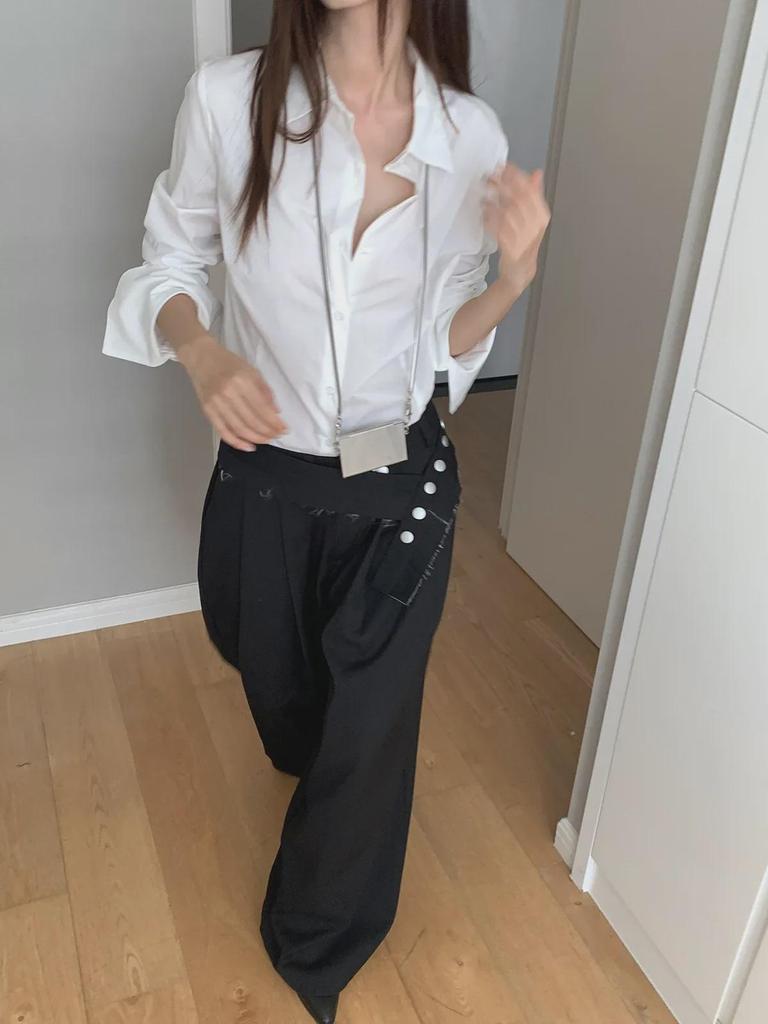 Dorothy Clothing Korean Style Long-Sleeve Curled Collar Women's Shirt