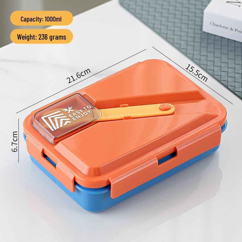 Nordic-Style Stainless Steel Lunch Box with Compartments, Fork, and Spoon - Microwave Safe