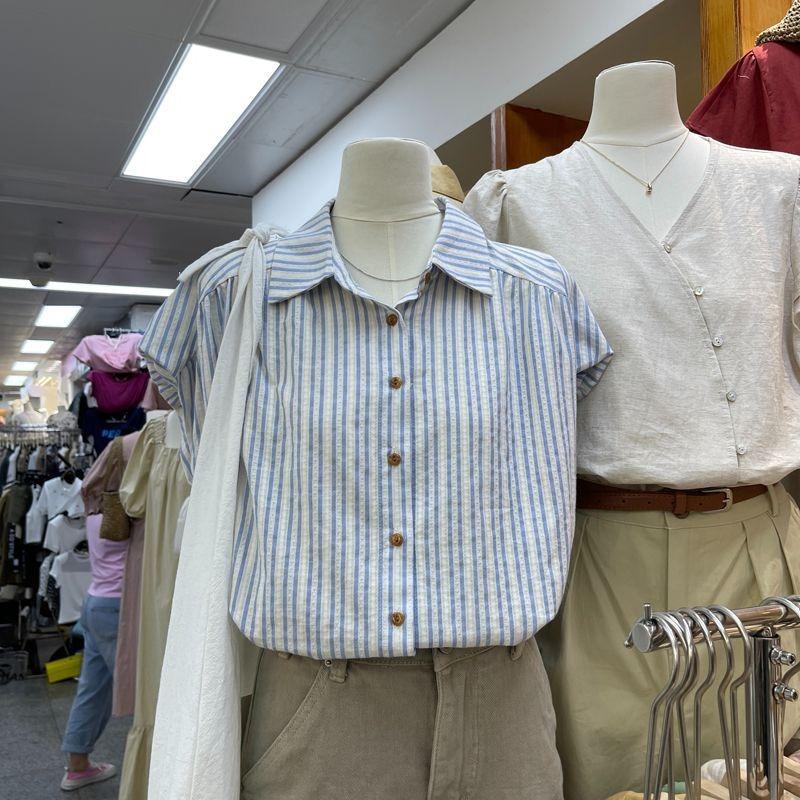 Summer New Women's Small Flying Sleeve Striped Shirt High-end Small Fresh Loose Shirt