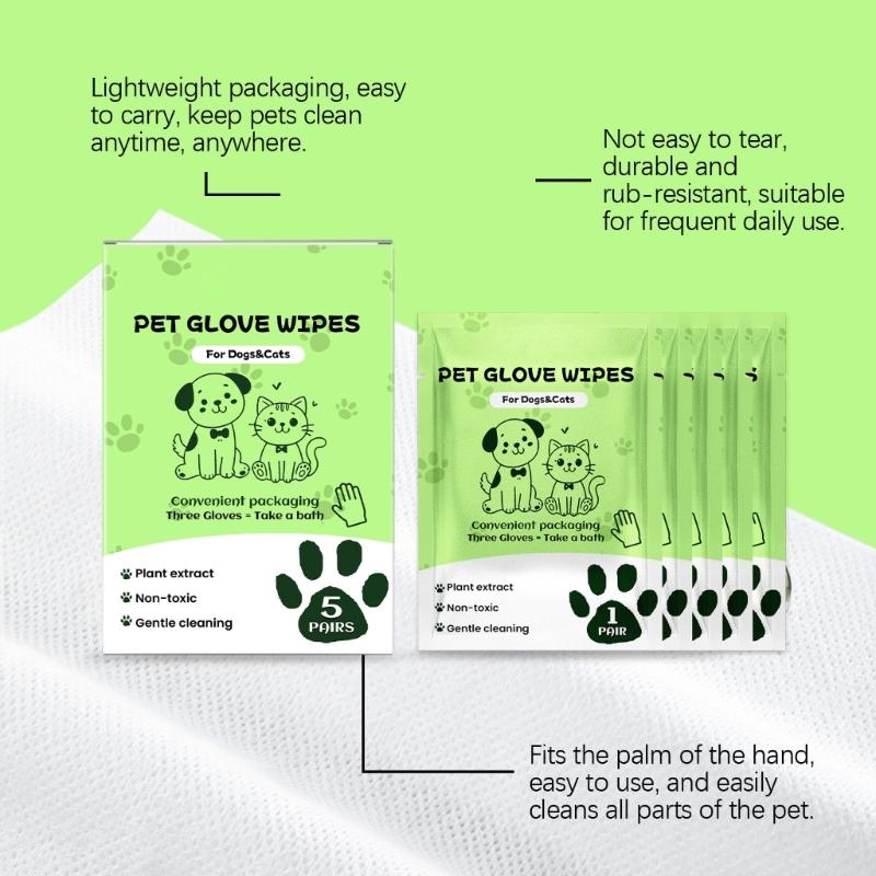 5 Pair Disposable Pet Grooming Gloves Hypoallergenics Design Cleaning Bathing Wipes Mittens For Dog Cats Travel Portable