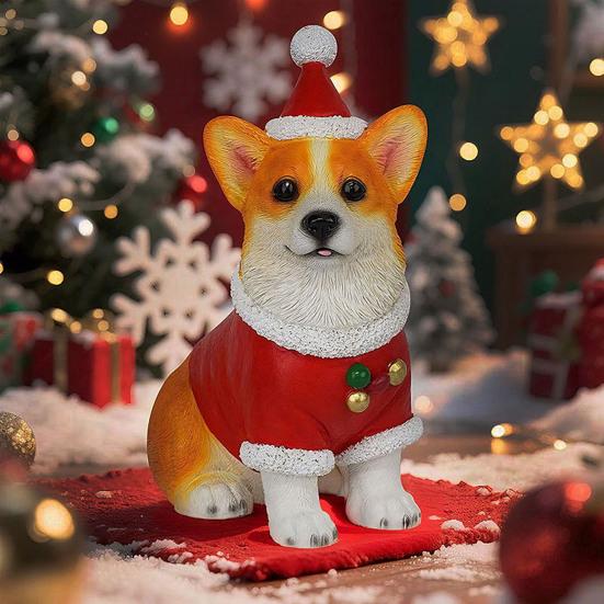Realistic Dog Figurine Resin Puppy Animal Statue Christmas Decoration Lifelike Labrador Bichon Corgi Model for Indoor Outdoor Home Decor