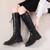Classic Fashion Black Buckle Strap Women's Boots Winter Lace-Up Shoes Women High-Heeled Women Knee-High Long Tube Zipper Boots