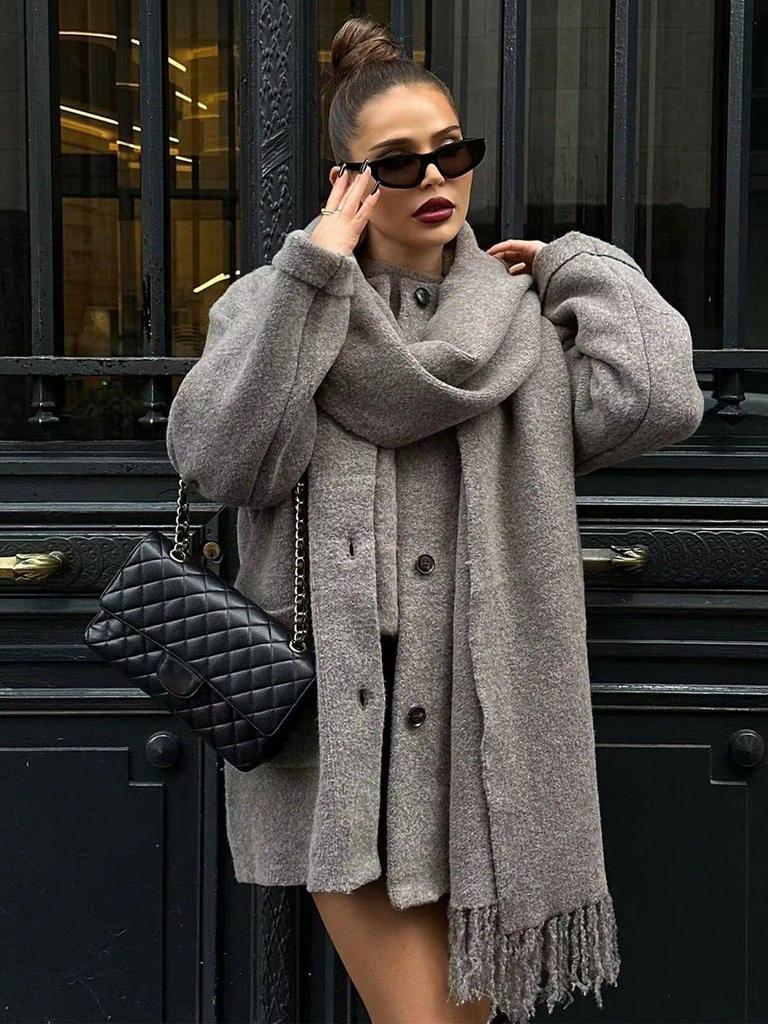 INS Spring Women's Elegant Knit Coat with Scarf