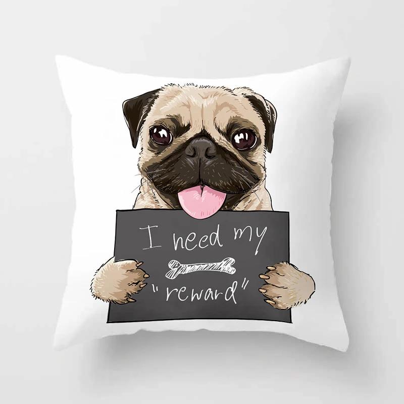 

Cute Pug Bulldog Sofa Decorative Cushion Covers Pillowcase For Living Room Personalized Polyester Pillow Case 45*45 Home Decor 12x12Inch