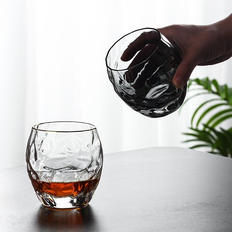 Creative Pineapple Whiskey SGlass Special-Shaped Glass Water Cup Household Transparent Egg-Shaped Cup Golden Edge Cup Juice