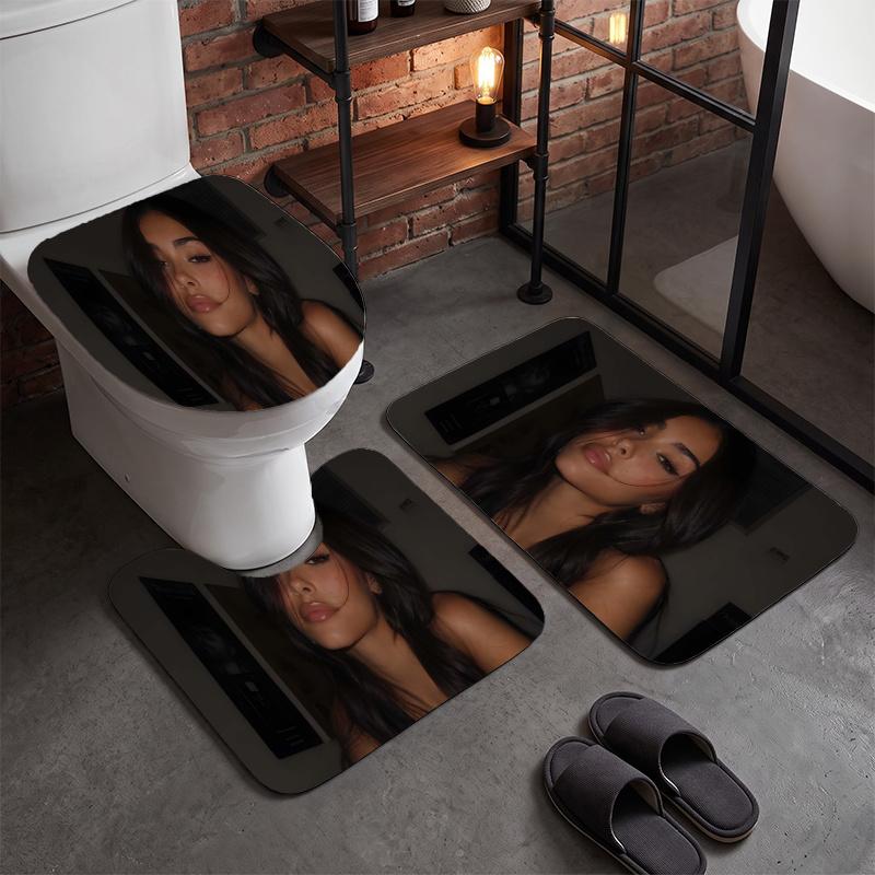 Madison Beer (5)Flannel Toilet 3 Piece Set Soft Bathroom Rug Non-Slip Toilet Seat Cover Bathroom Home Decor