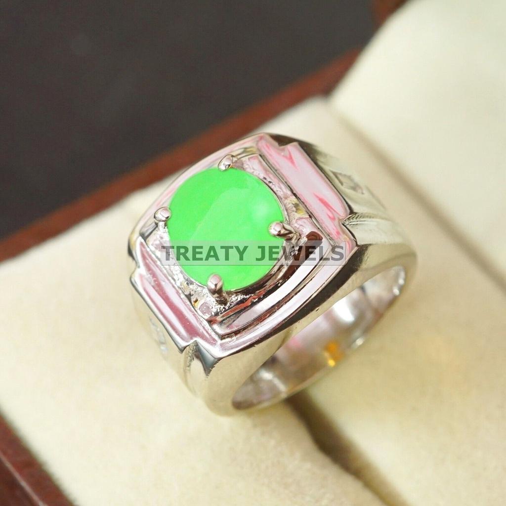 Jade Oval Cut Gemstone With 925 Sterling Silver Ring For Men's #B144 JL375671585856