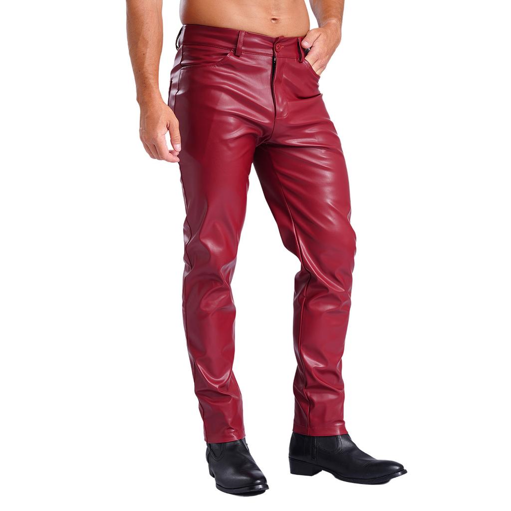 Mens Faux Leather Straight Leg Pants Smooth Lining Tights Leggings Music Festival Daily Outfit