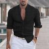 Cămașă de in ușoară pentru bărbați, casual, cu nasturi, cu mânecă lungă, textură de lucru, tricou simplu, top pentru vacanță la plajă