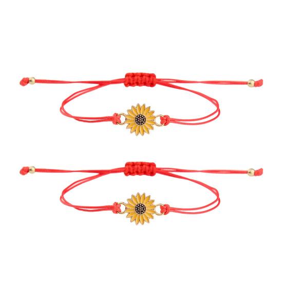 2Pcs Braided Bracelets, Adjustable Drawstring Design Friendship Bracelets, Chrysanthemum Pendant Friendship Wristbands for Versatile Daily Wear 1