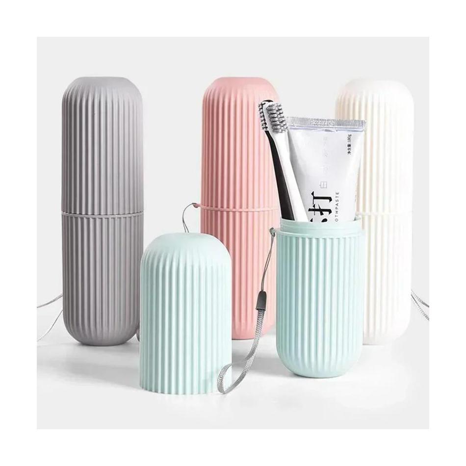 Portable Toothbrush and Toothpaste Storage Box Home Bathroom Accessory Mouthwash Cup Storage Simple Vertical Stripe Wash Cup