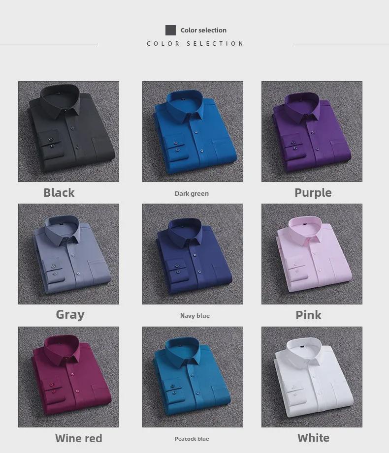 Men's Long-Sleeve Non-Iron Stretch Shirt with Pockets - Casual, Business, Solid Color (Spring & Autumn)
