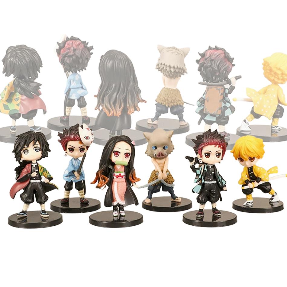 12pcs/set Anime Demon Slayer Kamado Nezuko Kamado Tanjuurou Battle Version Action Figure Collectible Models Toys 10cm