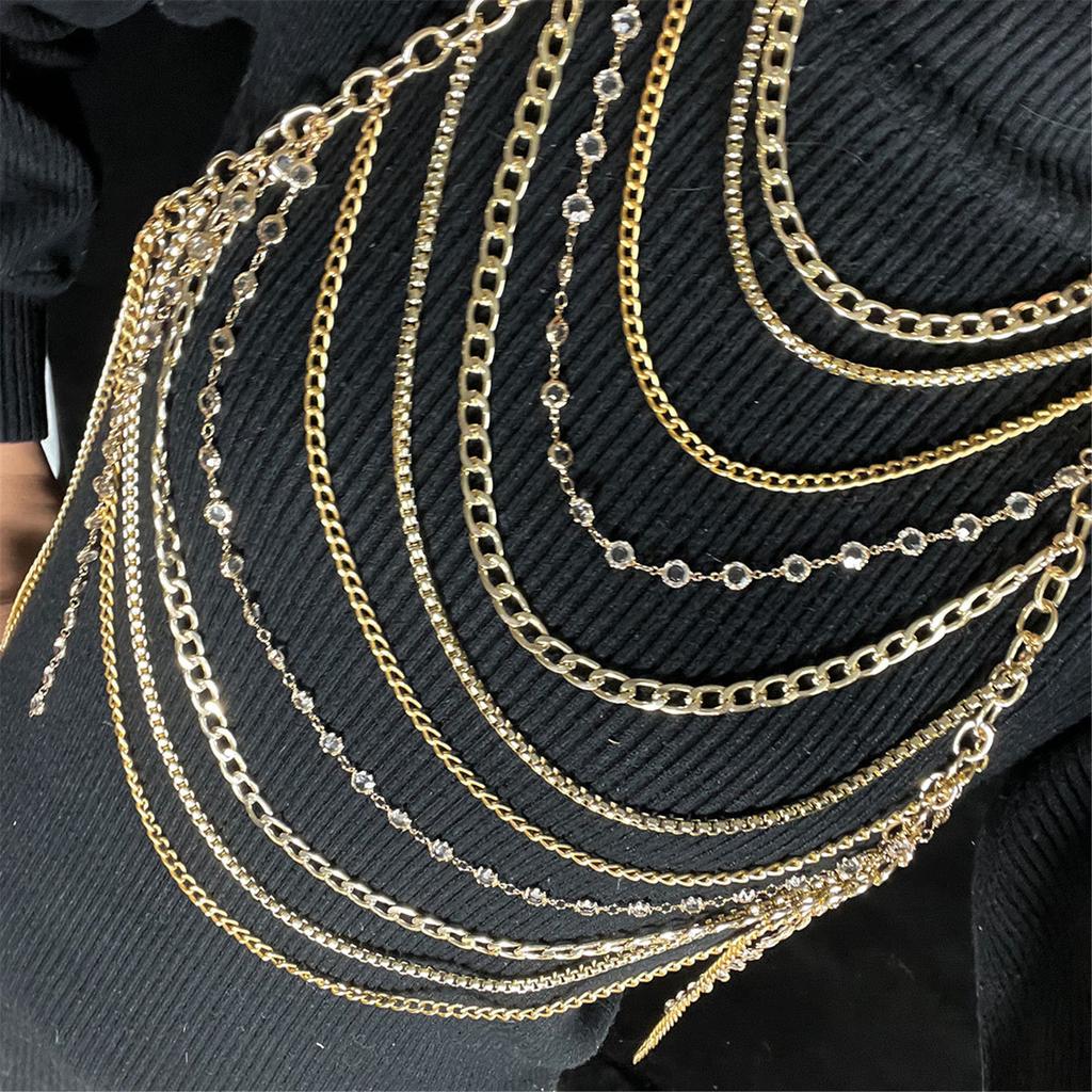 Stylish Women Rhinestones Chest Chain Necklace for Beach and Nightclub Outfits Layered Halter Neck Body Jewelry Crop Top