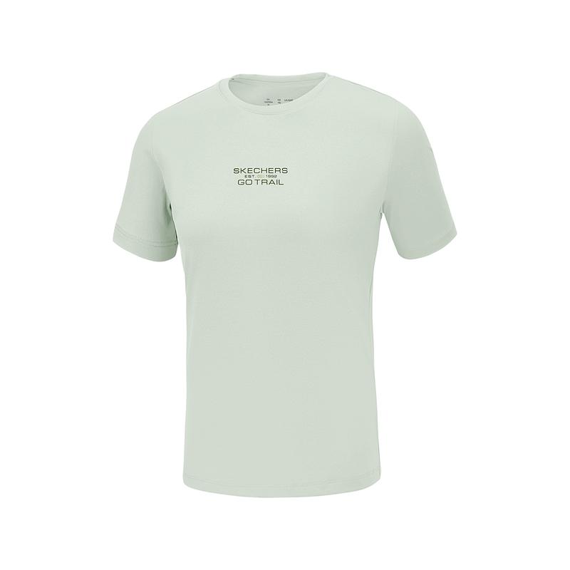 Skechers Go Dri Letter Pattern Casual Sports Quick-Dry Loose Round Neck Short Sleeve T-Shirt Women tops Mercury-Green P225W241-04X2 M