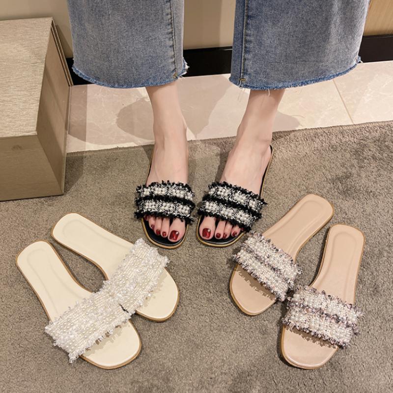 Summer Fashion Women's Slippers 2024 New Style Gentle Pearl Embedding Diamond Luxury Designer Style Casual Versatile Sandals