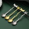 2pc gold and silver Dragonfly Spoon Teaspoon Stainless Steel Tableware Creative Sugar,Tea Spoons Stir Bar,Coffee Long Handle