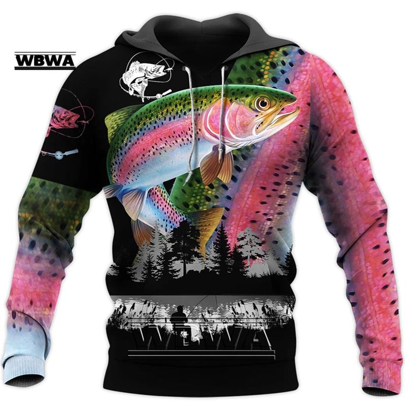 Autumn 3D Fishing Printed Hoodies Fashionable Casual Sports Long Sleeved Men's Hooded Sweatshirts