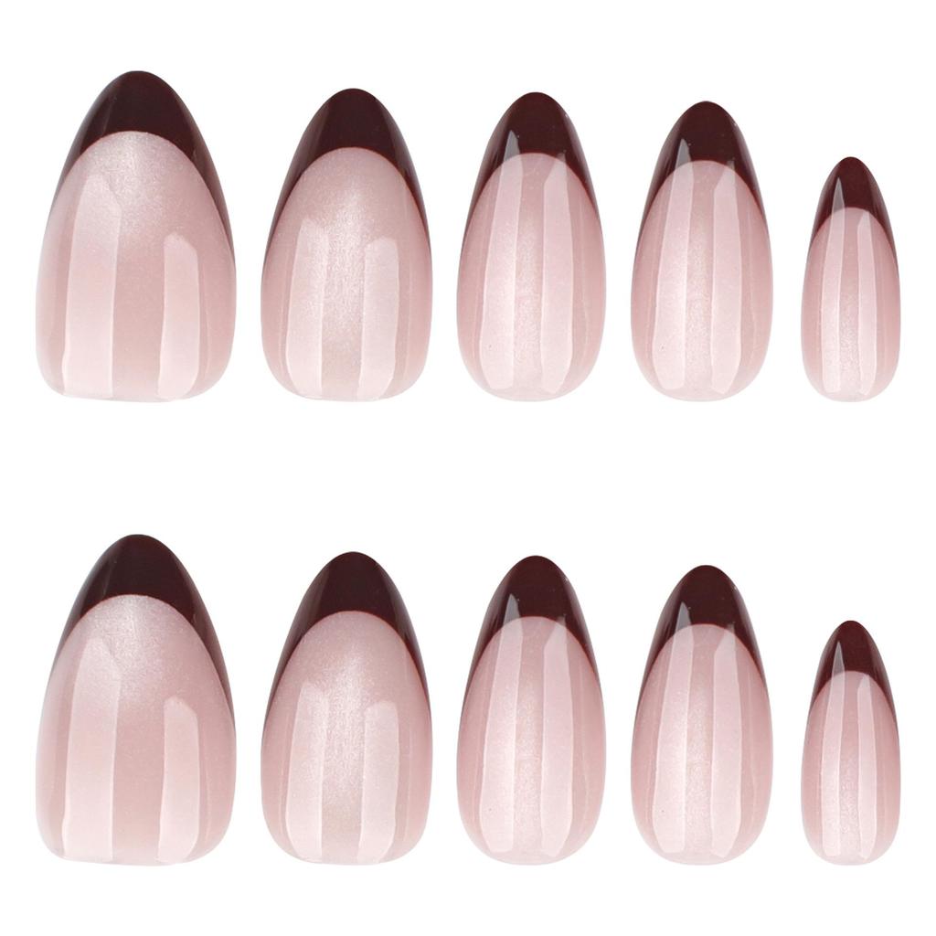 Brown French Cat Eye Glitter Short Almond False Nails - Autumn Winter Collection
