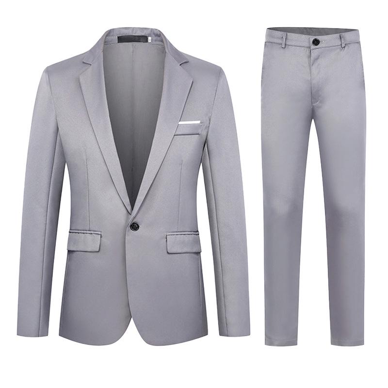 Men's Slim Fit One-Button Business Suit Set with Trousers and Notch Lapel