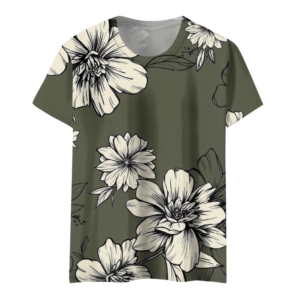 Women's Printed Short Sleeves Round Neck Vintage Short Sleeves Summer Loose Tops Tops Women's Summer T-Shirts
