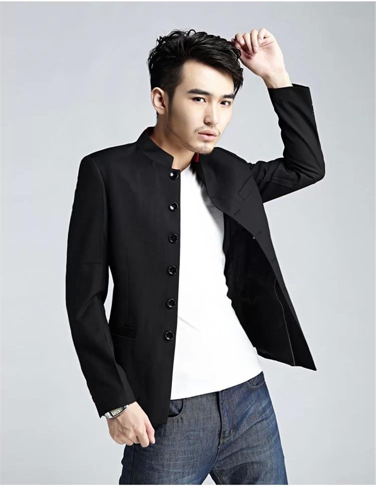 Men's Youth Slim Fit Zhongshan Suit: Stand Collar Casual Chinese Style Wedding Dress 16