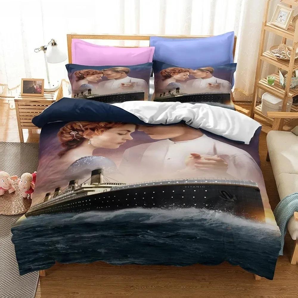 Set Biancheria da Letto Titanic Singolo Matrimoniale Per Ragazzi Ragazze Regalo Piumone Tessile per la Casa Amante Jack e Rose Copripiumone Romantico