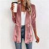 New Women's Double Breasted Decor Velvet Cardigan, Lazy Style Versatile Mid-length Top