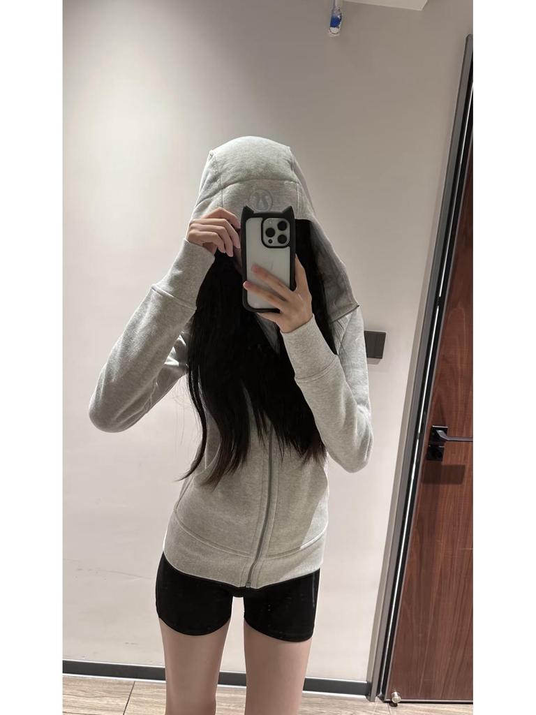 Lulu Original Embroidered Slim-Fit Scuba Jacket - Fleece-Lined Warm Yoga Casual Sports Top