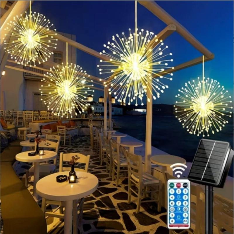 180-450LEDs Solar Star Burst Ball Lights, Remote Control 8 Modes Adjustable Hanging Copper Wire Firework Lights, for Yard Light
