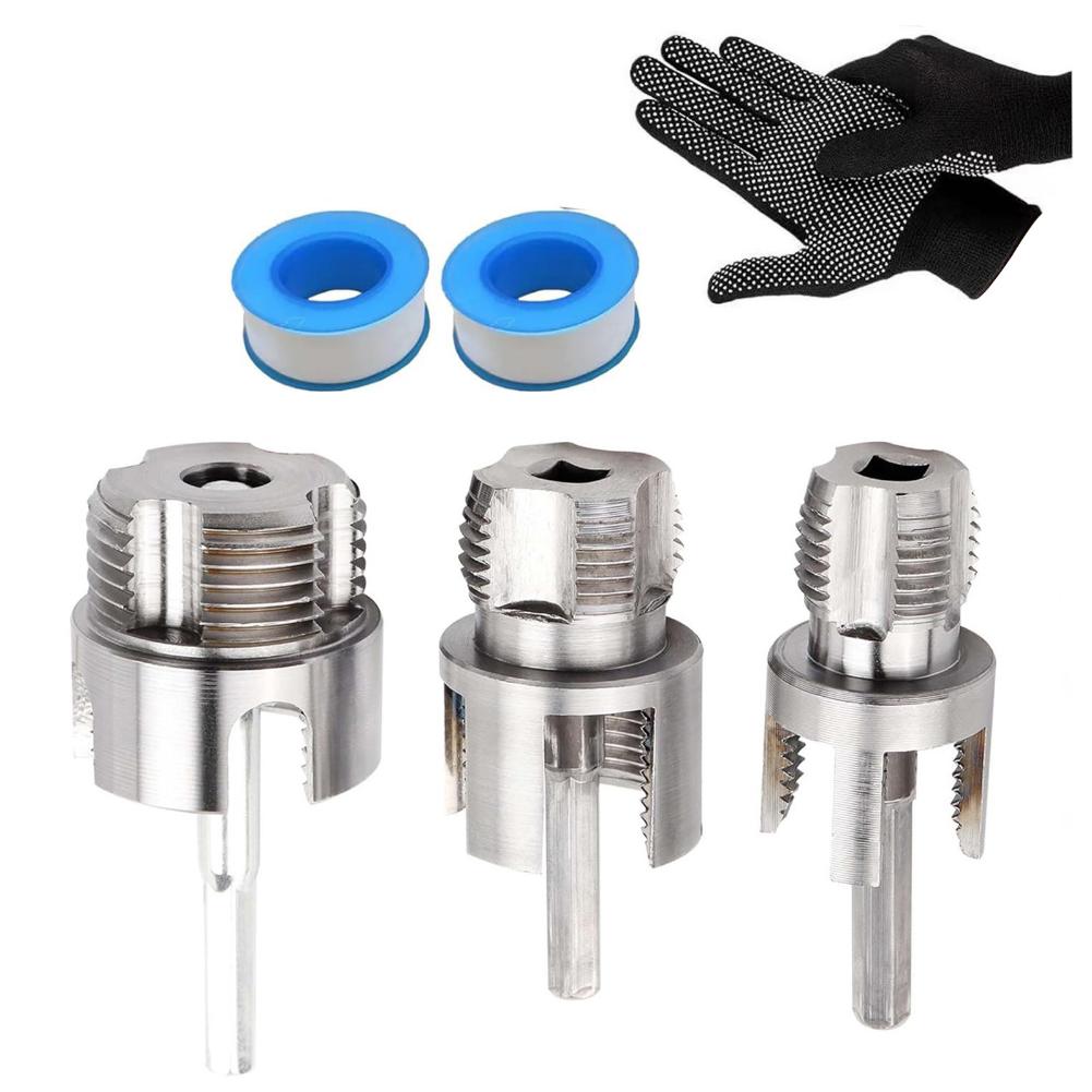 Integrated Internal External Pipe Threading Tool 1/2in 3/4in 1in Dual-Function Drill Compatible Threading Tool for Home Repairs