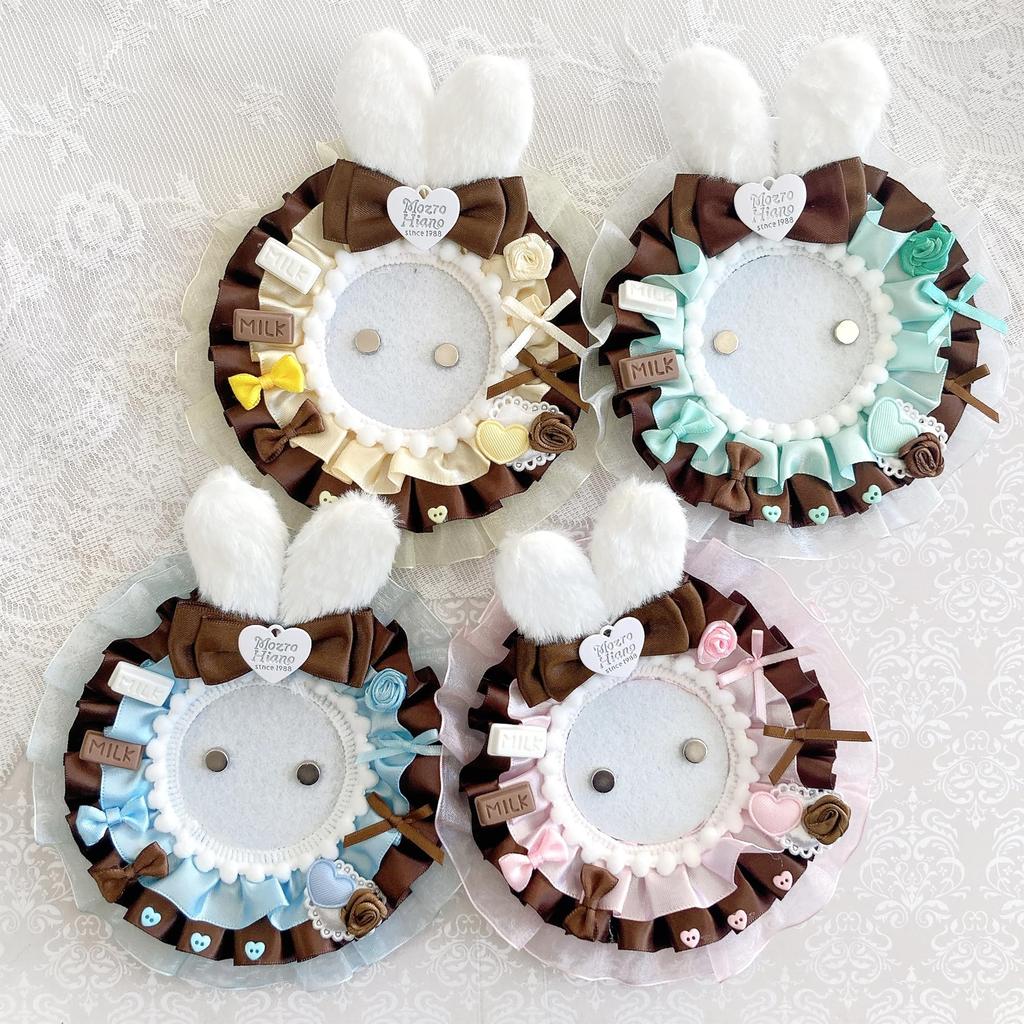 Bunny Chocolat Frill Rosette with Chocolate Milk Rabbit Ears, Ita-Rosette Badge with Magnet, Blue [Used]