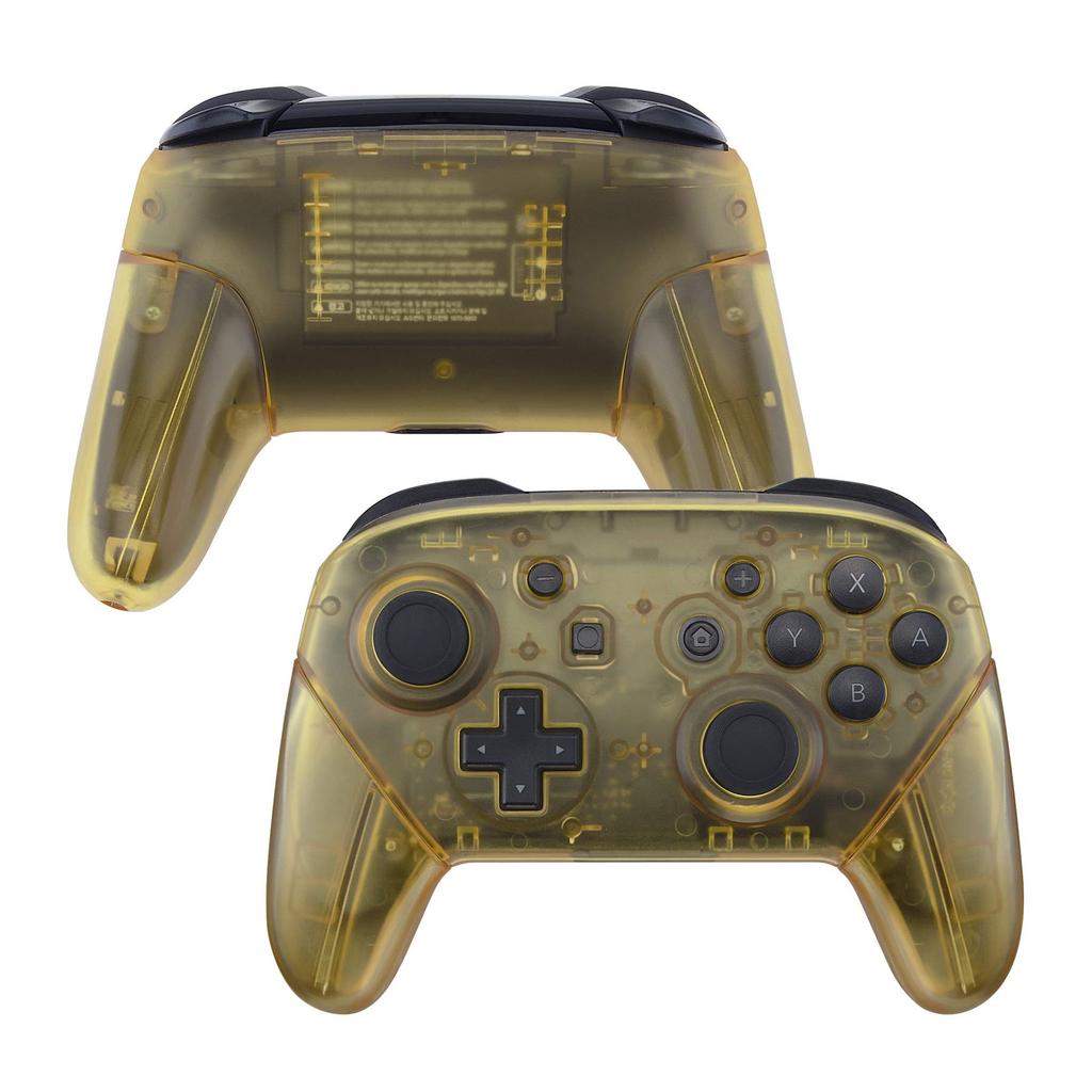 eXtremeRate Switch Pro Controller Clear DIY Replacement Grip Housing Case Cover for Switch Pro Controller Faceplate/Backplate Handle, [Amber Yellow]