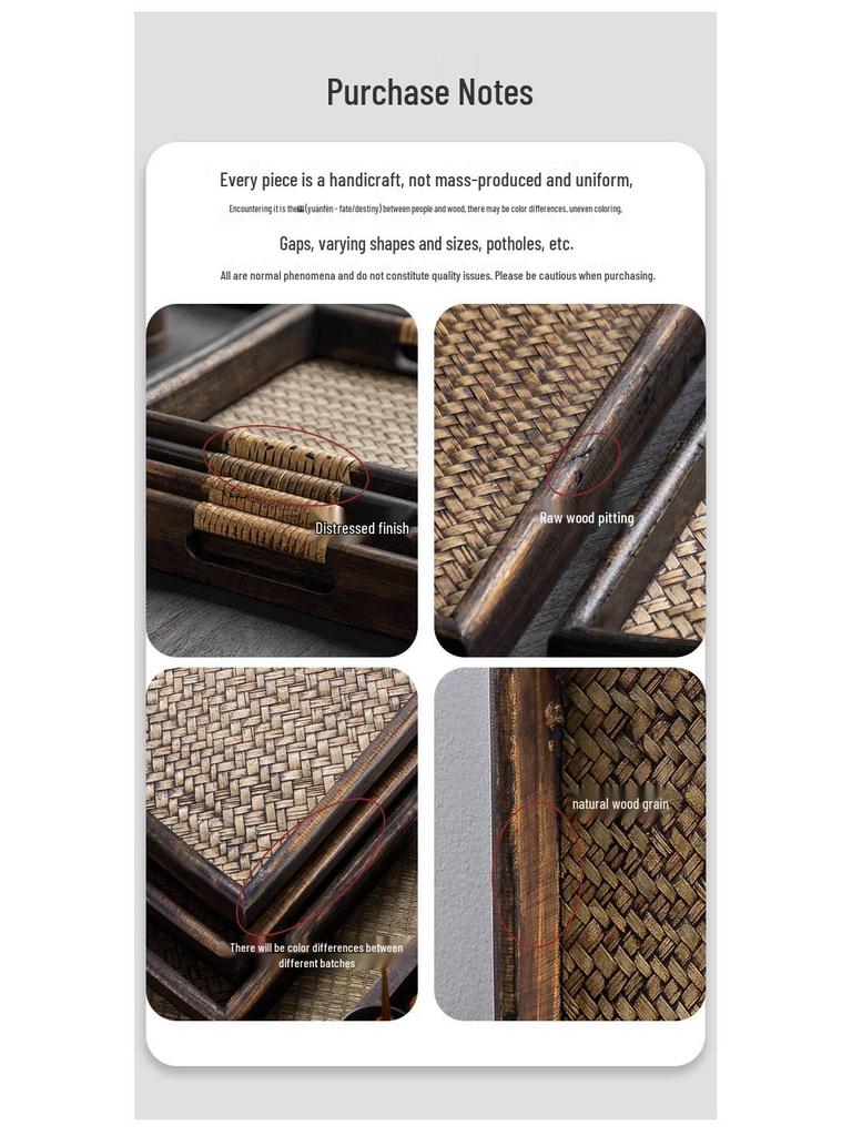 Thai Bamboo-Woven Solid Wood Tea & Serving Tray