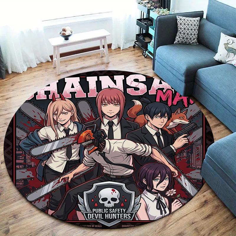 Chainsaw Man Round Area Rug Carpet Rug For Living Room Bedroom Sofa Playroom Decor Nonslip Floor Mat