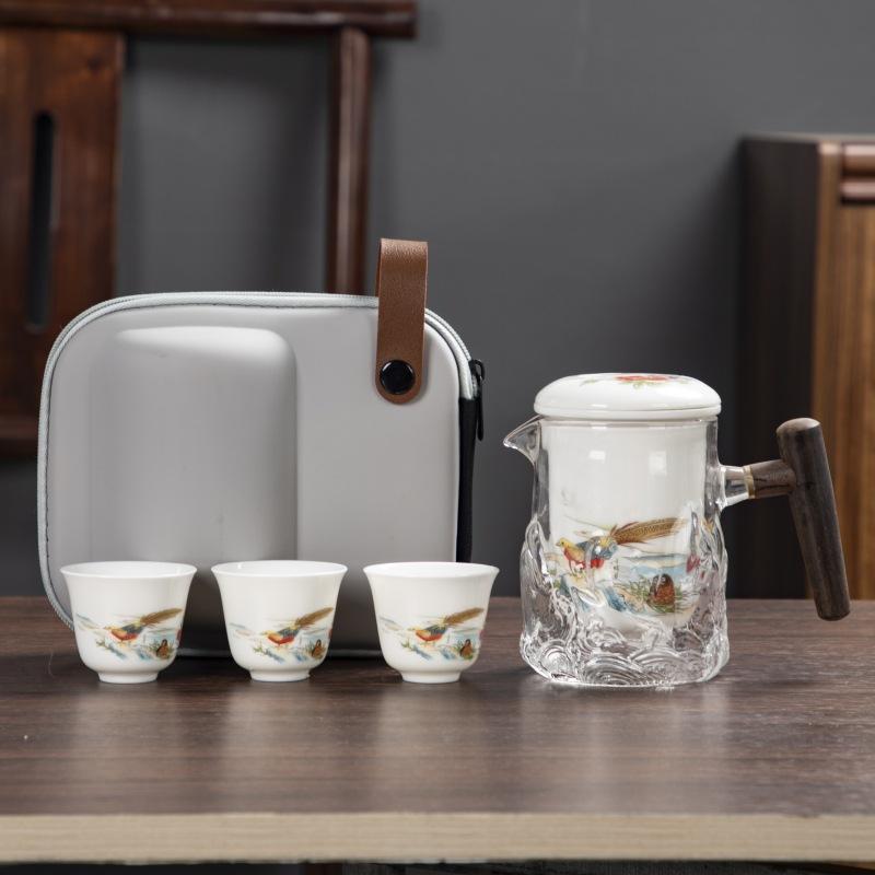 Portable Quick Cup Ceramic Travel Kung Fu Tea Set Outdoor Travel 1 Pot 3 Cups Coffee Teapot for Tea In a Cup Coffeeware Teaware