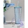 710ml Tumbler with Straw, Large Capacity, Double-Walled Plastic, for Cold Drinks, Fashionable Gift Idea (710ml, Turquoise Blue)