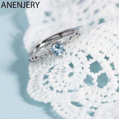 Blue Zircon Open Ring For Women Beautiful Exquisite Korean Hot-Selling Jewelry Girl Friend Gift