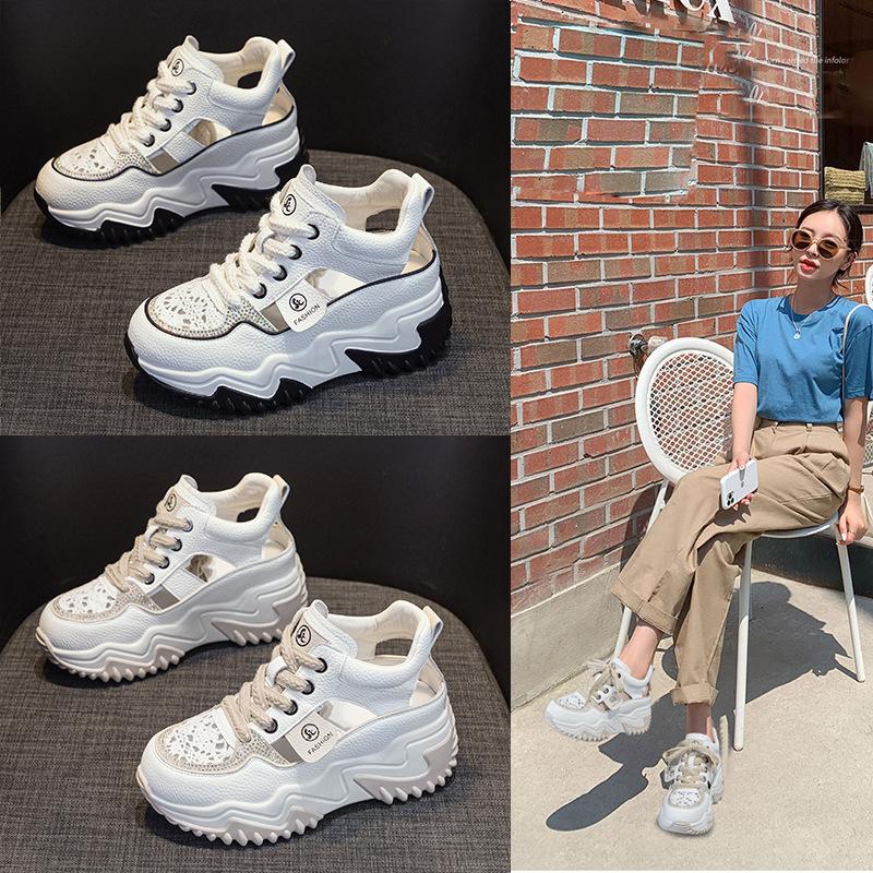 2025 new leather belt drill hollow dad shoes women's summer lightweight inner height increase casual sports shoes platform sandals