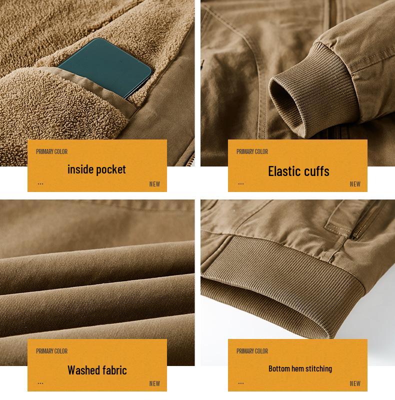 Men's Thickened Pure Cotton Jacket with Fleece Lining - Jeep Style Lamb Wool Winter Coat