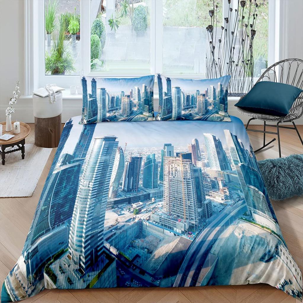 Cityscape Duvet Cover Set New York City Night View Quilt Cover For Boys Adults Microfiber Building Bedding Set 2/3Pcs King Size
