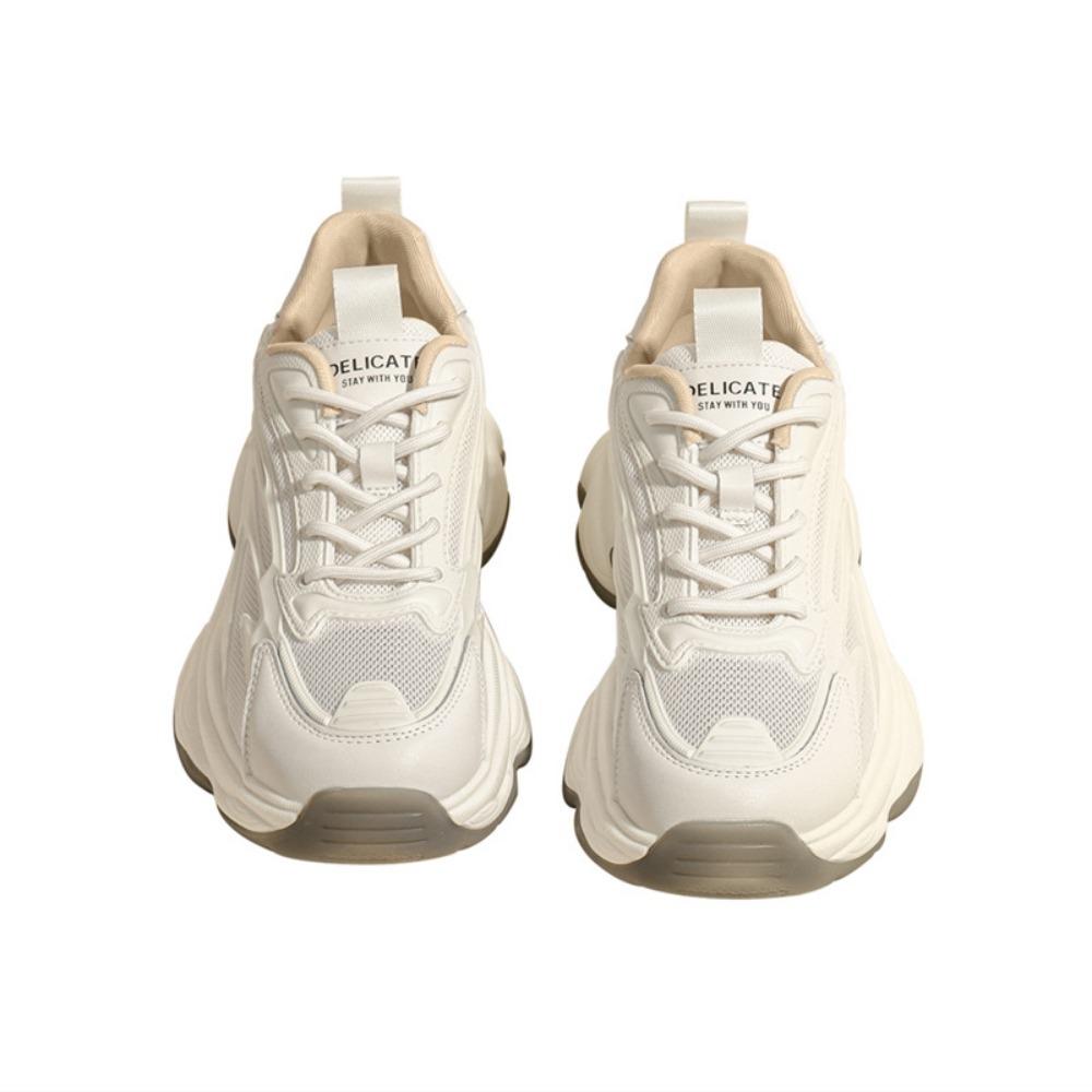 Dad's Shoes, Thick Soled Spring and Autumn Sports Shoes, Drip Molded Mesh Surface, Casual White Shoes for Women