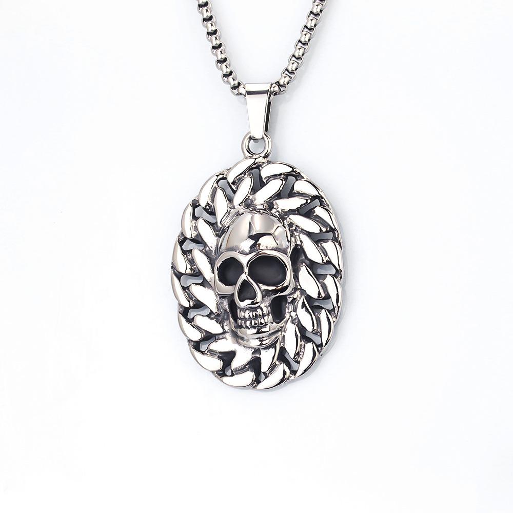 European and American Punk Jewelry Titanium Steel Men's Skull Pendant Necklace