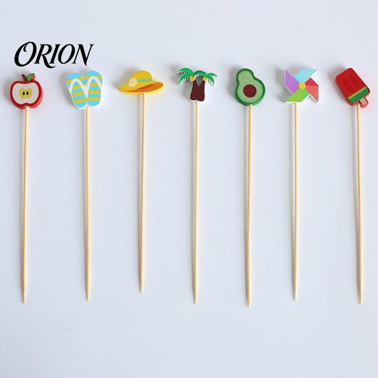 Natural Bamboo Skewers 100PCS Disposable Cocktails Picks, Stick, with Beach Fruits Picks Palm Trees Decoration, Fruit for Parties And Picnic