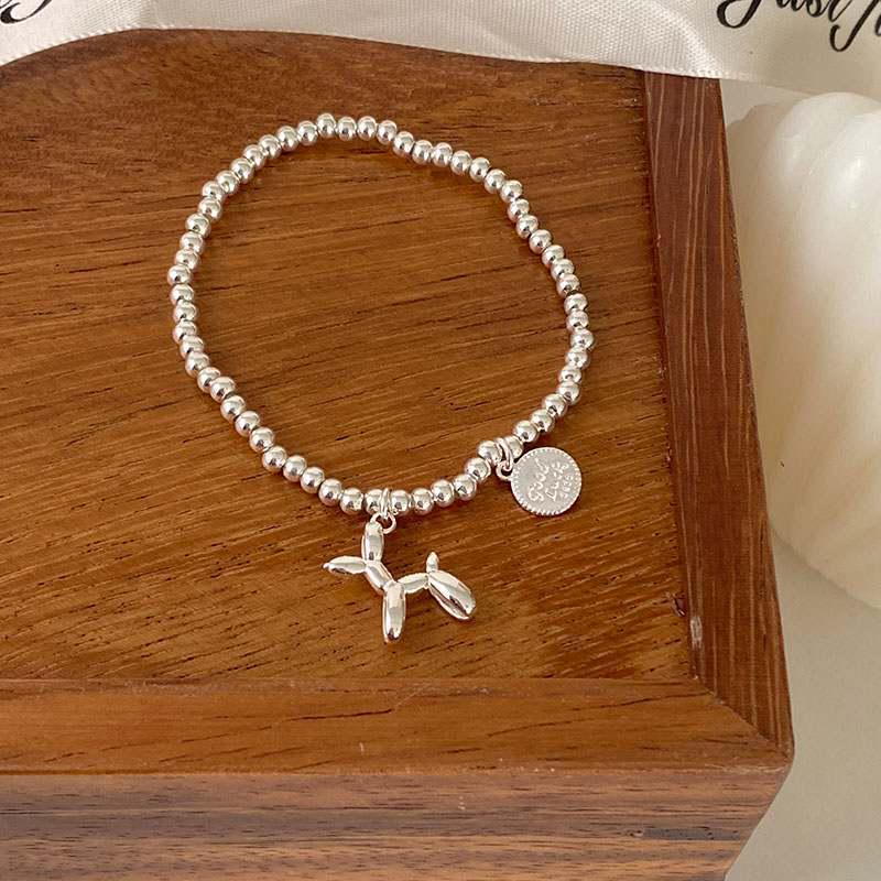 

Korean Fashion S925 Silver Beaded Balloon Dog Bracelet for Women - Versatile Temperament Jewelry