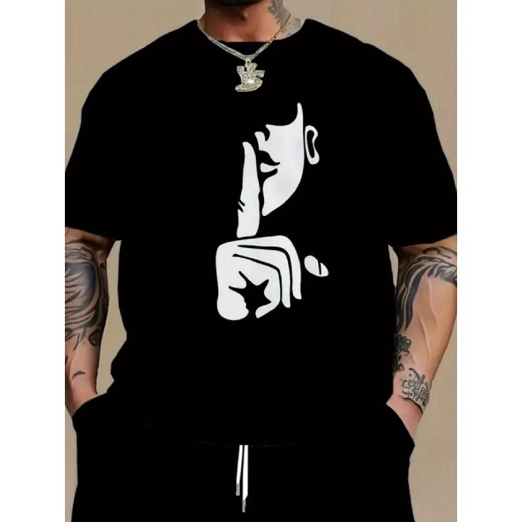 Men S Casual Stretch Short-Sleeved Crew Neck T-Shirt, Cartoon Print Design Pattern Print T-Shirt, Crew Neck Jumper, Summer Casual Short-Sleeved S чёрный