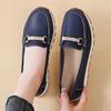 Pacecraft Shoes Women's Cowhide Loafers with Metal Buckle, Comfortable Casual Flat Shoes